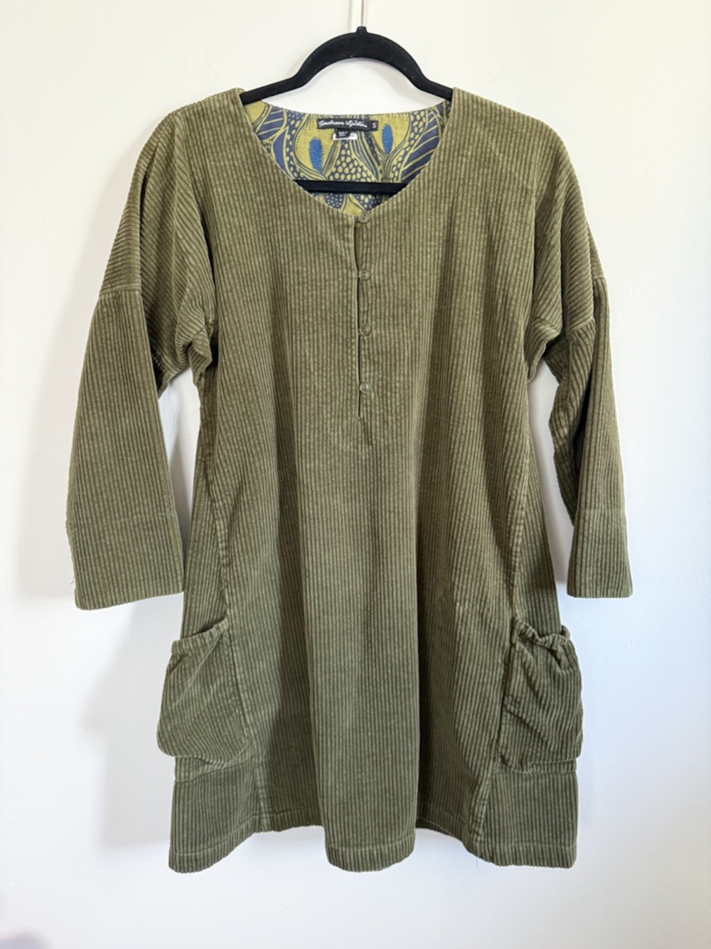 Gudrun Sjödèn organic cotton Corduroy Tunic Dress in olive green size S